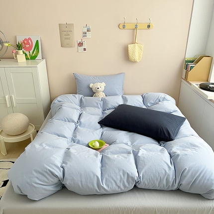 91家纺网 家纺一手货源 找家纺 寐居 2023新款全棉水洗棉双拼色纯色单被套 ins风-迷雾蓝