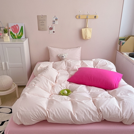 91家纺网 家纺一手货源 找家纺 寐居 2023新款全棉水洗棉双拼色纯色单被套 ins风-裸粉色