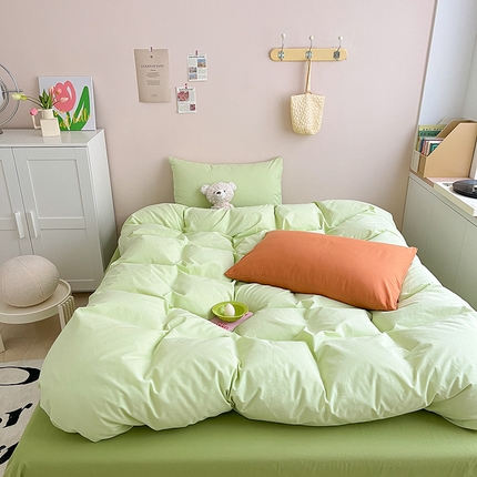 91家纺网 家纺一手货源 找家纺 寐居 2023新款全棉水洗棉双拼色纯色单被套 ins风-湖绿色