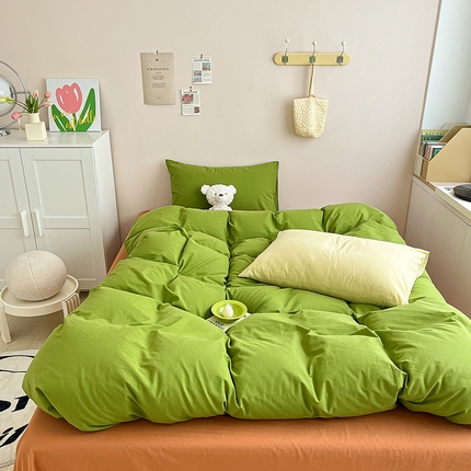 91家纺网 家纺一手货源 找家纺 寐居 2023新款全棉水洗棉双拼色纯色单被套 ins风-草绿色