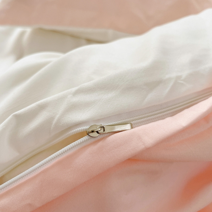 91家纺网 家纺一手货源 找家纺 芷凡 2023新款ins风少女风撞色双拼水洗棉磨毛四件套 奶白+奶油粉