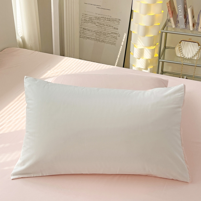 91家纺网 家纺一手货源 找家纺 芷凡 2023新款ins风少女风撞色双拼水洗棉磨毛四件套 奶白+奶油粉