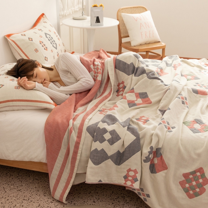 91家纺网 家纺一手货源 找家纺 （总）朴尔 2023年波西米亚风全棉四层纱布毛巾被