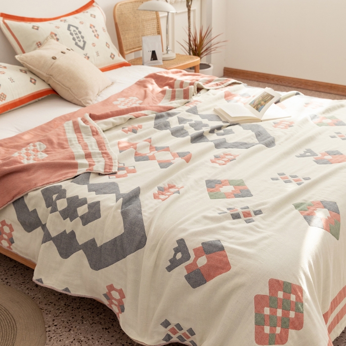 91家纺网 家纺一手货源 找家纺 （总）朴尔 2023年波西米亚风全棉四层纱布毛巾被