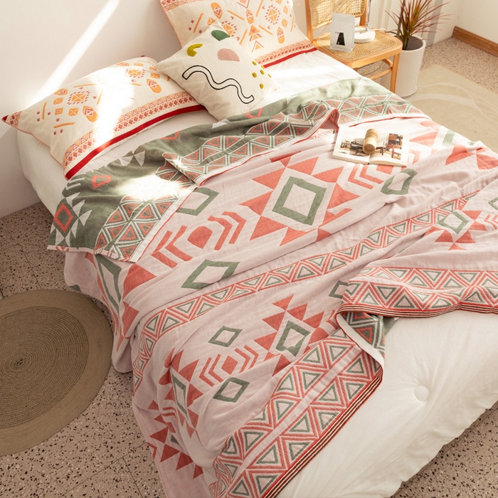 91家纺网 家纺一手货源 找家纺 朴尔 2023年波西米亚风全棉四层纱布毛巾被 莱茵河畔