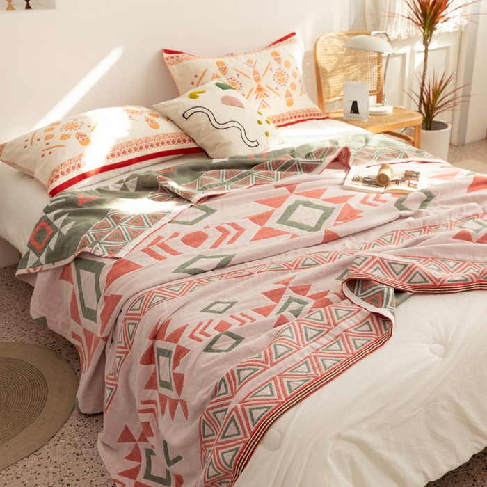 91家纺网 家纺一手货源 找家纺 朴尔 2023年波西米亚风全棉四层纱布毛巾被 莱茵河畔