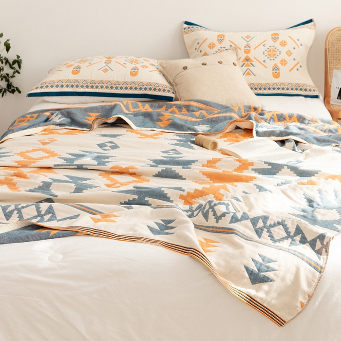 91家纺网 家纺一手货源 找家纺 朴尔 2023年波西米亚风全棉四层纱布毛巾被 麦丽莎