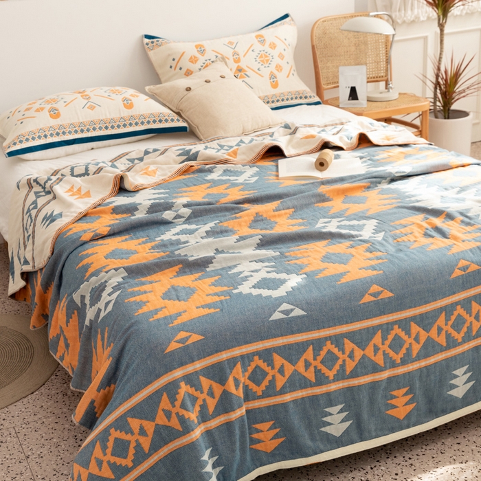 91家纺网 家纺一手货源 找家纺 朴尔 2023年波西米亚风全棉四层纱布毛巾被 麦丽莎