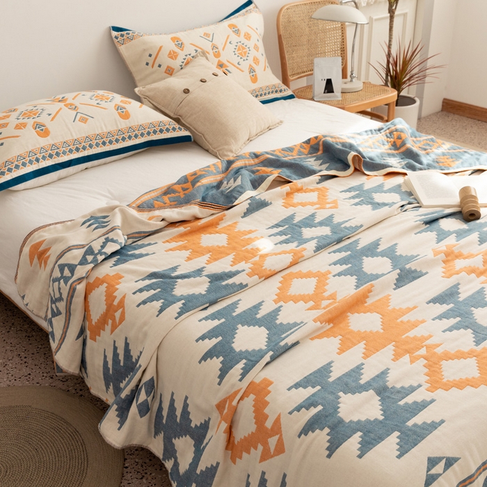 91家纺网 家纺一手货源 找家纺 朴尔 2023年波西米亚风全棉四层纱布毛巾被 麦丽莎