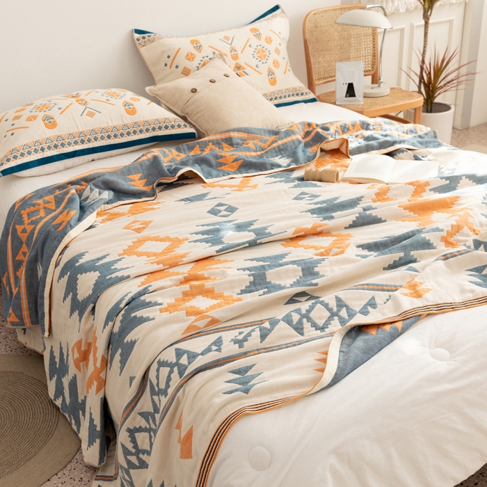 91家纺网 家纺一手货源 找家纺 朴尔 2023年波西米亚风全棉四层纱布毛巾被 麦丽莎