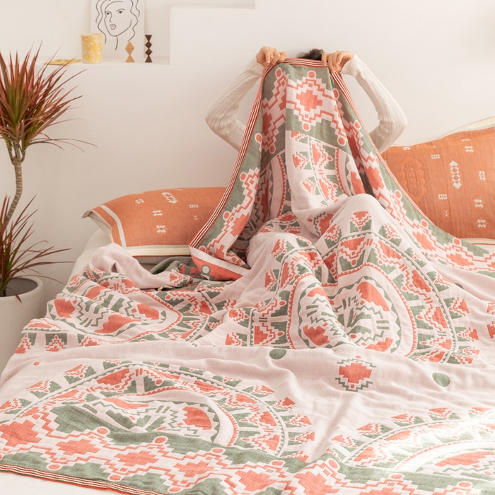 91家纺网 家纺一手货源 找家纺 朴尔 2023年波西米亚风全棉四层纱布毛巾被 美丽神话