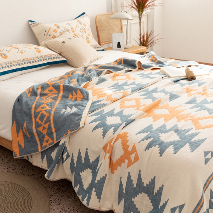 91家纺网 家纺一手货源 找家纺 朴尔 2023年波西米亚风全棉四层纱布毛巾被 麦丽莎