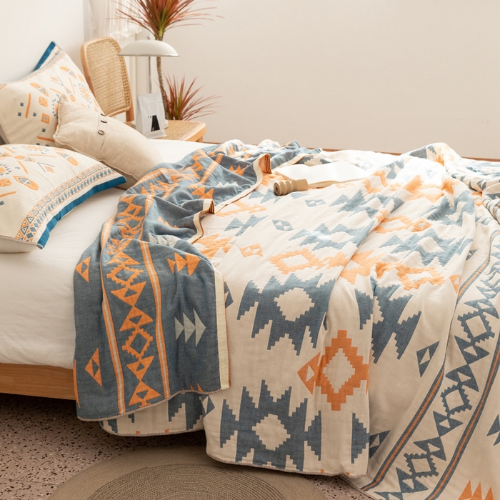 91家纺网 家纺一手货源 找家纺 朴尔 2023年波西米亚风全棉四层纱布毛巾被 麦丽莎