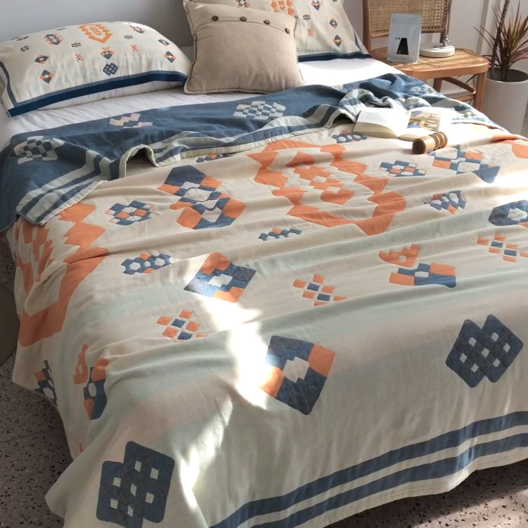 91家纺网 家纺一手货源 找家纺 （总）朴尔 2023年波西米亚风全棉四层纱布毛巾被