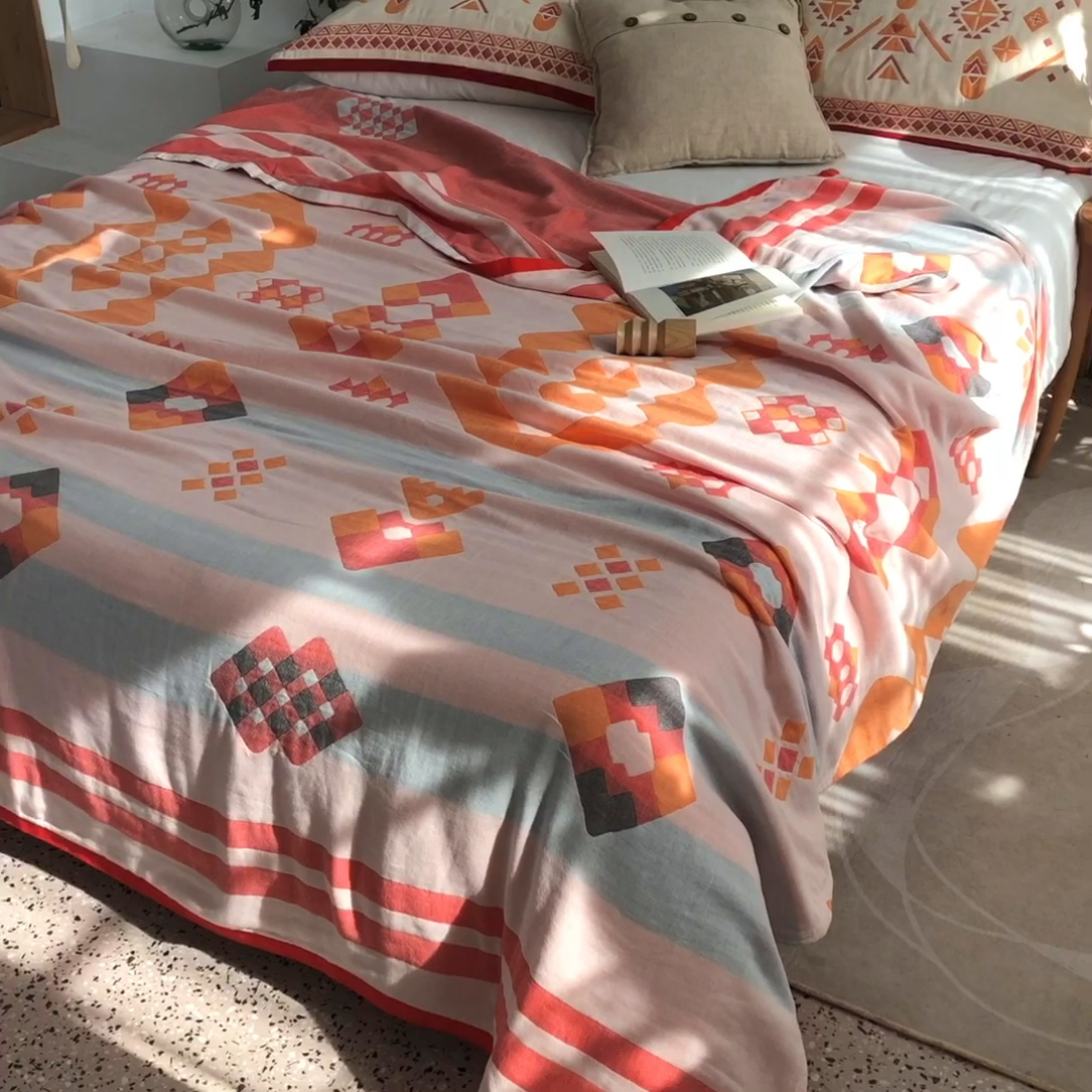 91家纺网 家纺一手货源 找家纺 （总）朴尔 2023年波西米亚风全棉四层纱布毛巾被