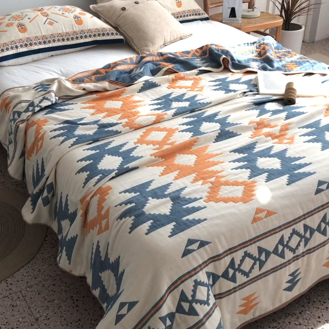 91家纺网 家纺一手货源 找家纺 （总）朴尔 2023年波西米亚风全棉四层纱布毛巾被