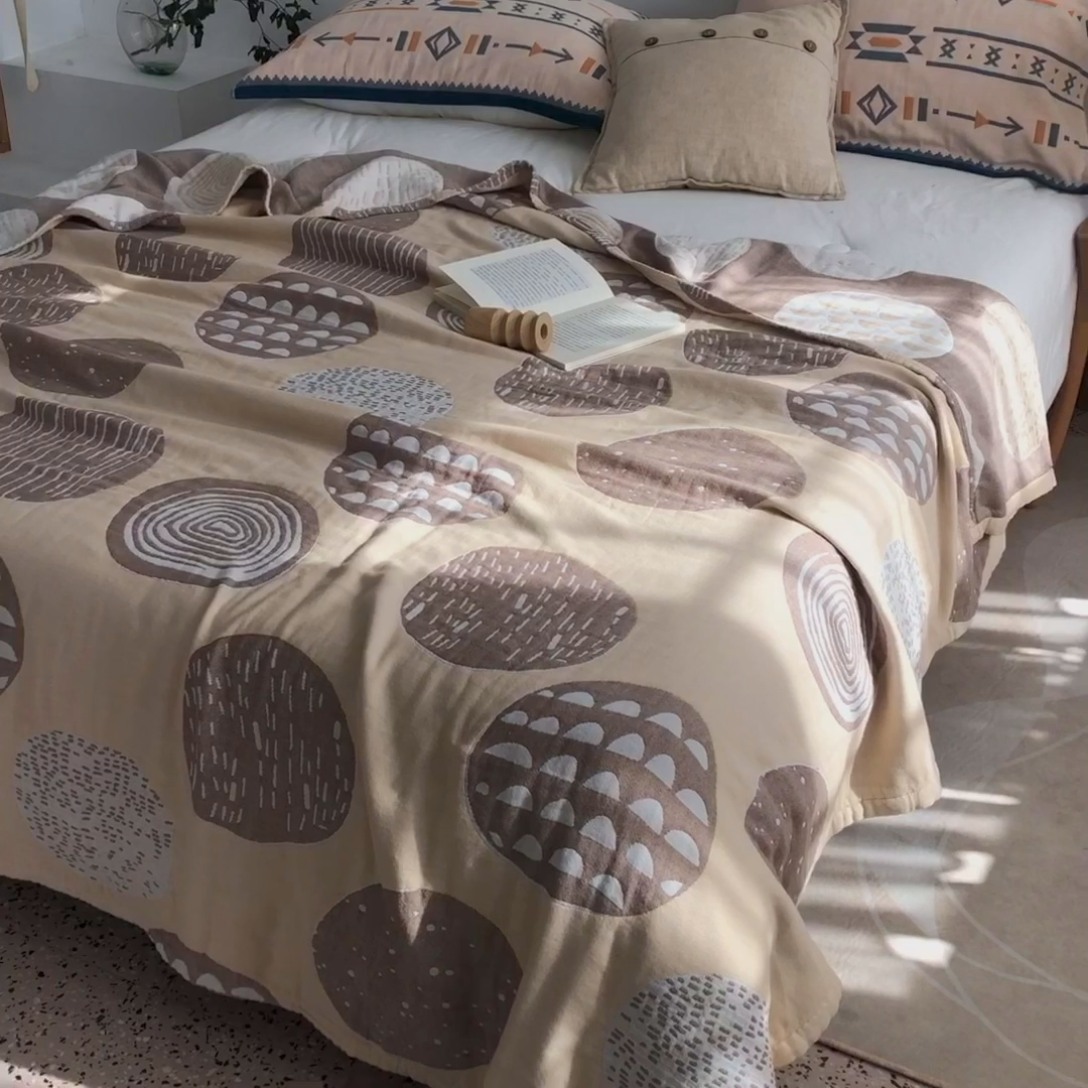 91家纺网 家纺一手货源 找家纺 （总）朴尔 2023年波西米亚风全棉四层纱布毛巾被