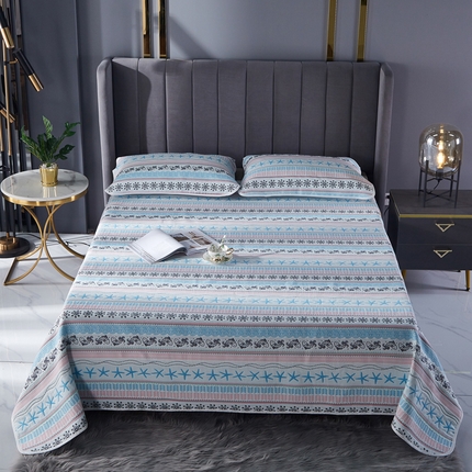 91家纺网 家纺一手货源 找家纺 朴尔 2023新款全棉六层纱布凉席床单床盖 海岸清风