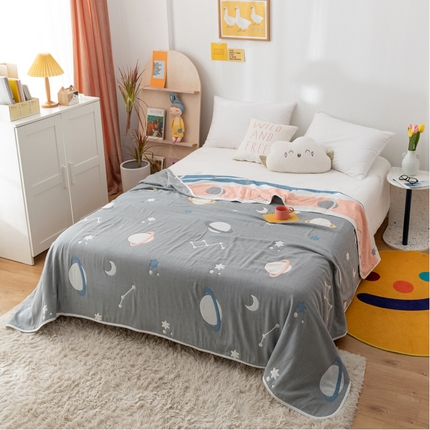 朴尔 2023新款卡漫风格全棉六层纱毛巾被 浩瀚宇宙-灰