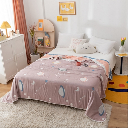 朴尔 2023新款卡漫风格全棉六层纱毛巾被 浩瀚宇宙-豆沙