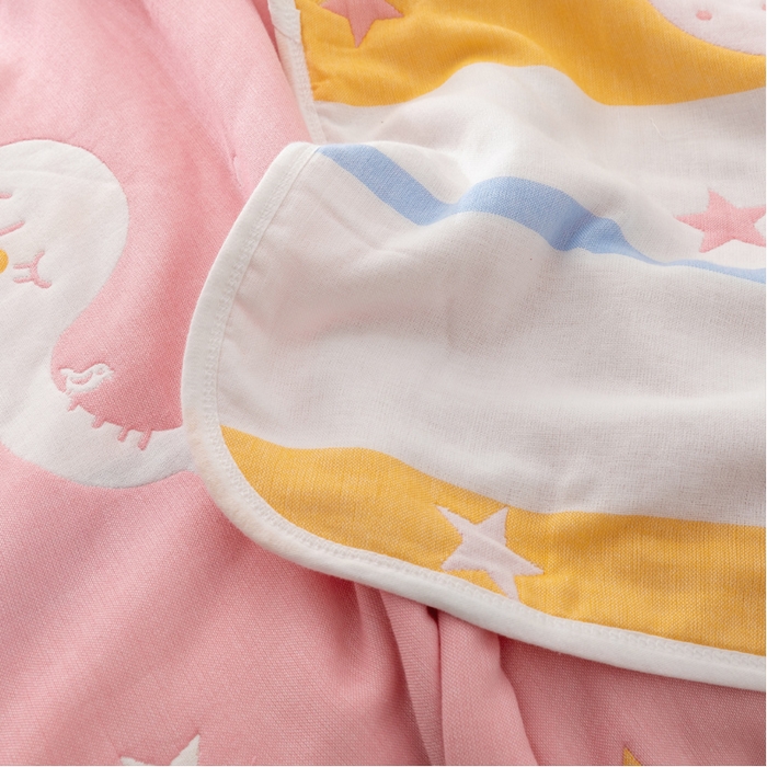 91家纺网 家纺一手货源 找家纺 朴尔 2023新款卡漫风格全棉六层纱毛巾被 长鼻象-粉