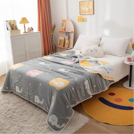 91家纺网 家纺一手货源 找家纺 朴尔 2023新款卡漫风格全棉六层纱毛巾被 长鼻象-灰