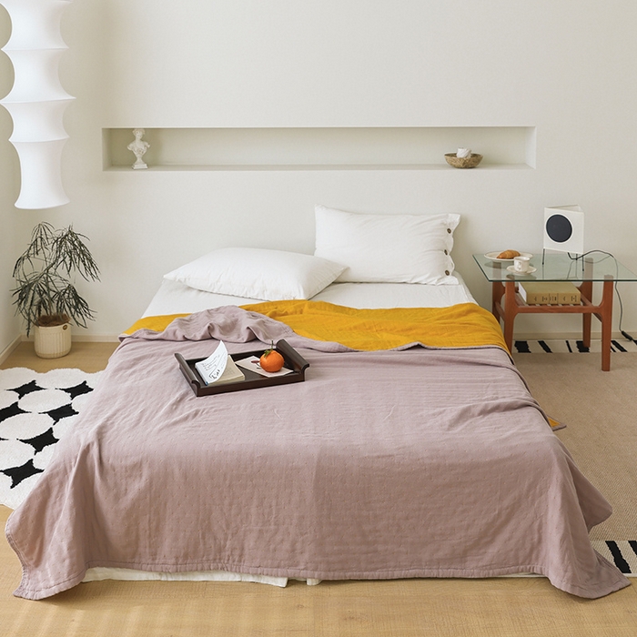 91家纺网 家纺一手货源 找家纺 雯雨家纺 2023新款全棉拼色纱布毛巾被 刺绣-橙