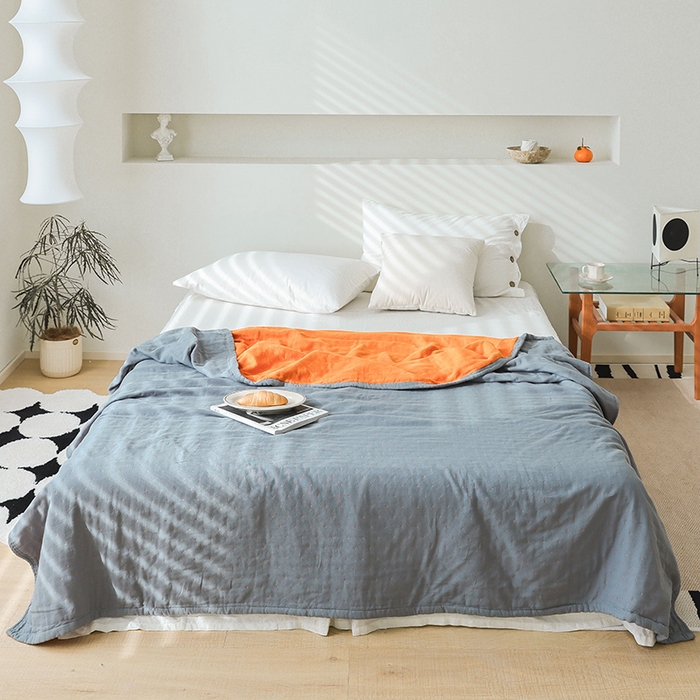 91家纺网 家纺一手货源 找家纺 雯雨家纺 2023新款全棉拼色纱布毛巾被 刺绣-兰