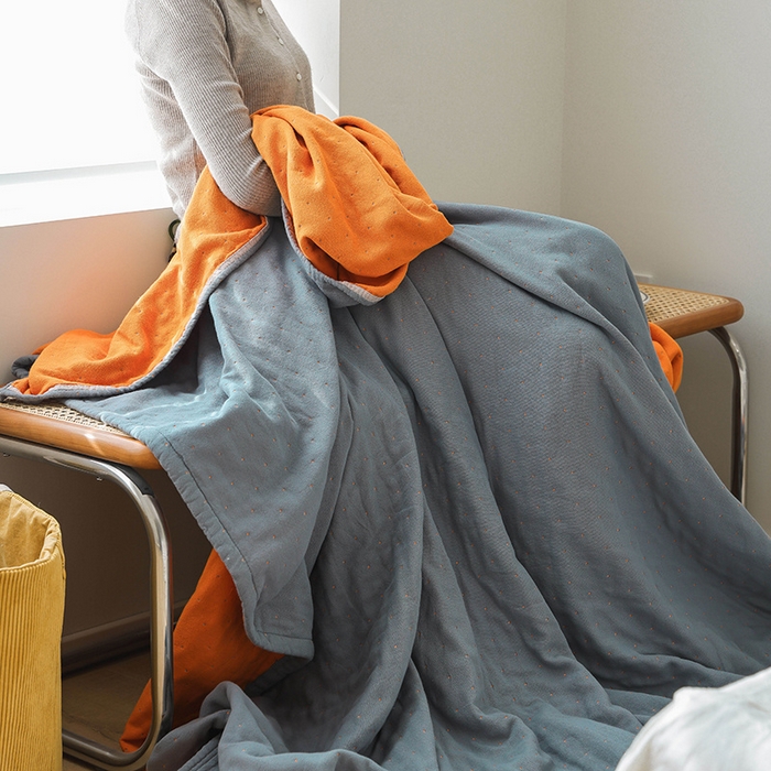 91家纺网 家纺一手货源 找家纺 雯雨家纺 2023新款全棉拼色纱布毛巾被 刺绣-兰