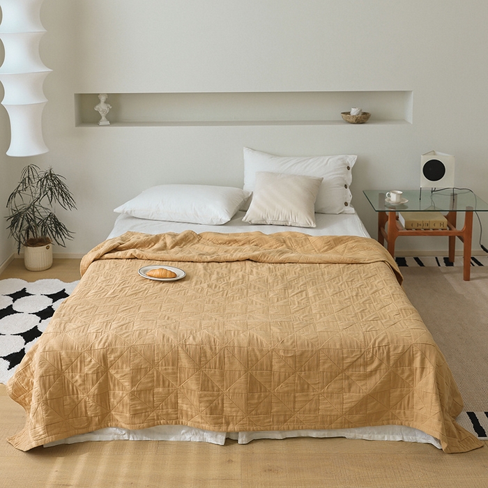 91家纺网 家纺一手货源 找家纺 雯雨家纺 2023新款全棉拼色纱布毛巾被 新风车-棕