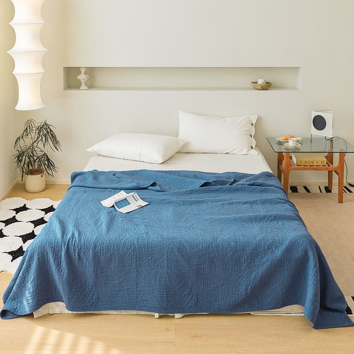 91家纺网 家纺一手货源 找家纺 雯雨家纺 2023新款全棉拼色纱布毛巾被 新树叶-兰