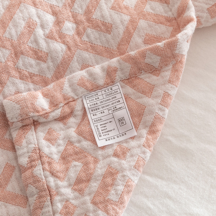 91家纺网 家纺一手货源 找家纺 朴尔 2023新款塞尚风格全棉水洗棉三层纱布毛巾被 格林-粉