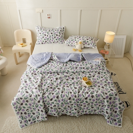 有货  2023新款韩式棉麻泡泡纱印花四季被 艾薇