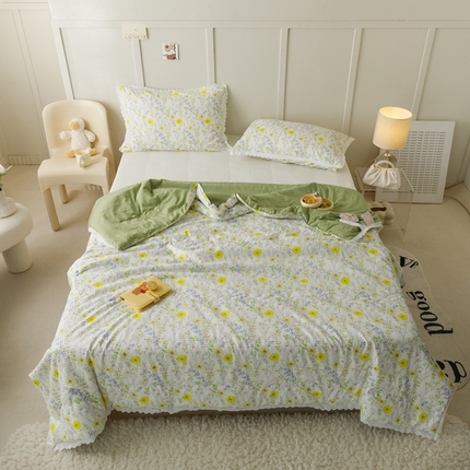 有货  2023新款韩式棉麻泡泡纱印花四季被 森屿