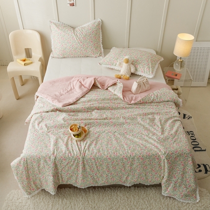 有货  2023新款韩式棉麻泡泡纱印花四季被 桃夭