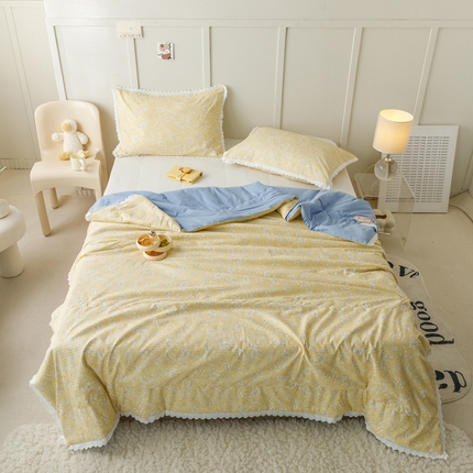 有货  2023新款韩式棉麻泡泡纱印花四季被 伊甸