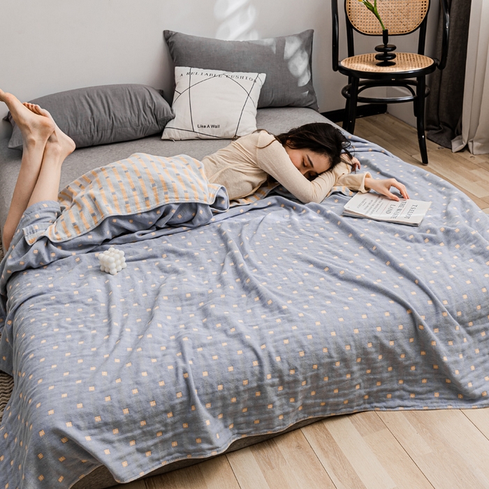 91家纺网 家纺一手货源 找家纺 朴尔 2023新款主推三层水洗棉纱布毛巾被 冬空-冰蓝