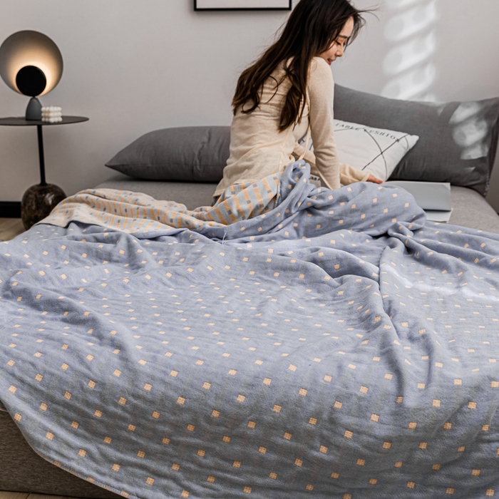 91家纺网 家纺一手货源 找家纺 朴尔 2023新款主推三层水洗棉纱布毛巾被 冬空-冰蓝