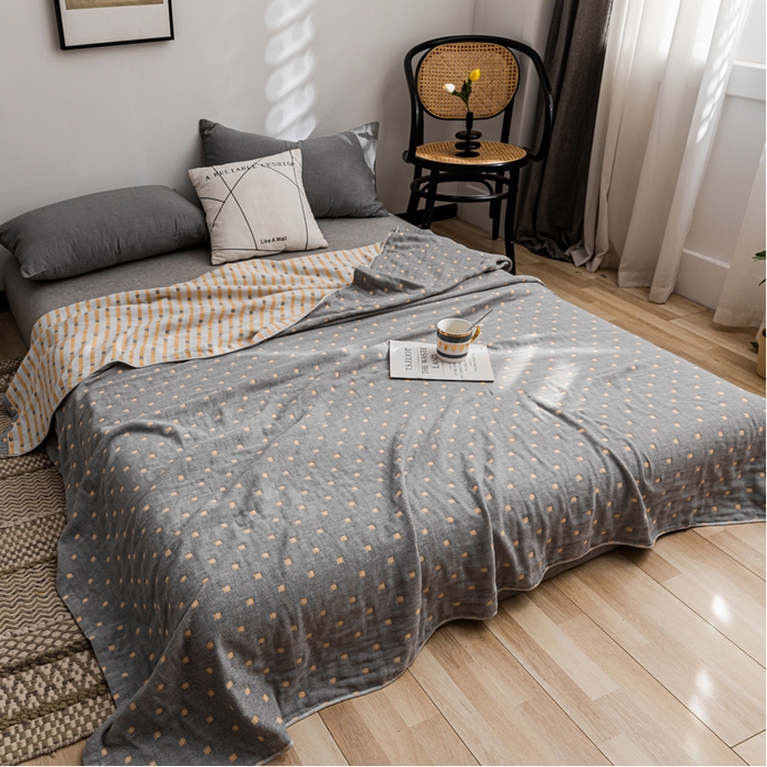 91家纺网 家纺一手货源 找家纺 朴尔 2023新款主推三层水洗棉纱布毛巾被 冬空-深蓝