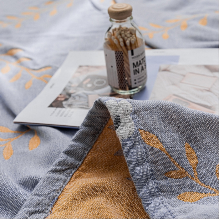 91家纺网 家纺一手货源 找家纺 朴尔 2023新款主推三层水洗棉纱布毛巾被 花之恋-冰蓝黄