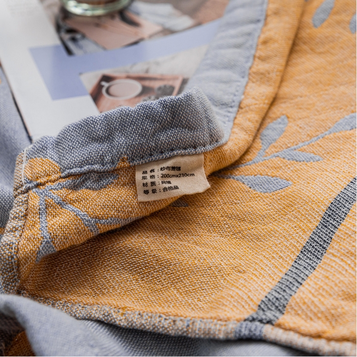 91家纺网 家纺一手货源 找家纺 朴尔 2023新款主推三层水洗棉纱布毛巾被 花之恋-冰蓝黄
