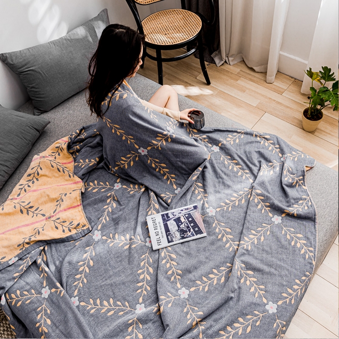 91家纺网 家纺一手货源 找家纺 朴尔 2023新款主推三层水洗棉纱布毛巾被 花之恋-蓝黄