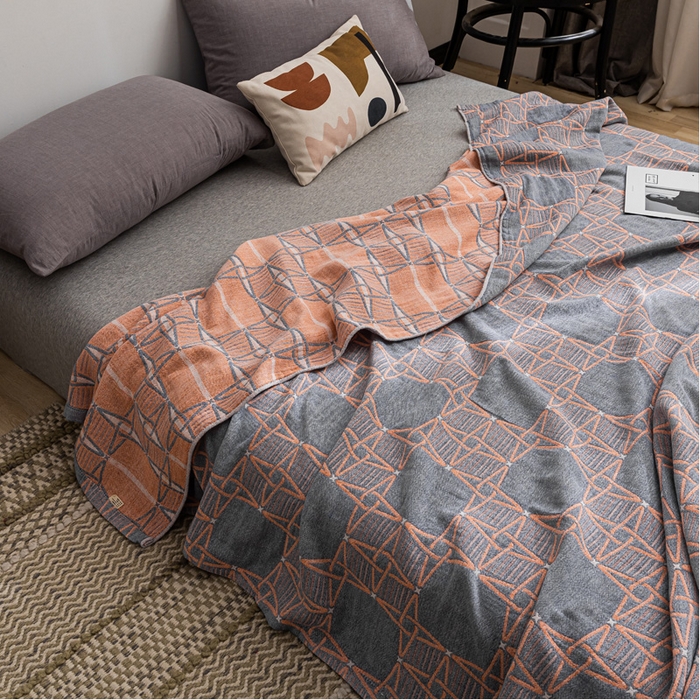 91家纺网 家纺一手货源 找家纺 朴尔 2023新款主推三层水洗棉纱布毛巾被 三体秘境-灰橘