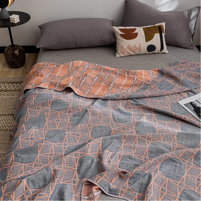 91家纺网 家纺一手货源 找家纺 朴尔 2023新款主推三层水洗棉纱布毛巾被 三体秘境-灰橘