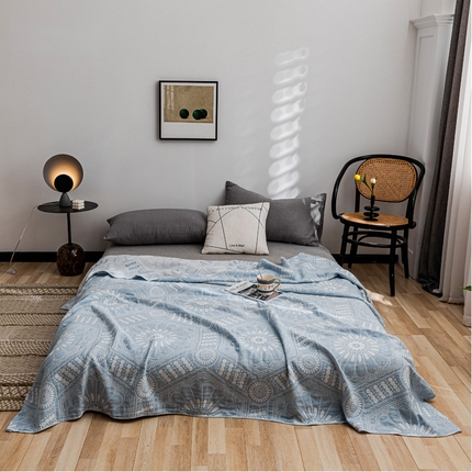 朴尔 2023新款主推三层水洗棉纱布毛巾被 星辰大海-冰蓝