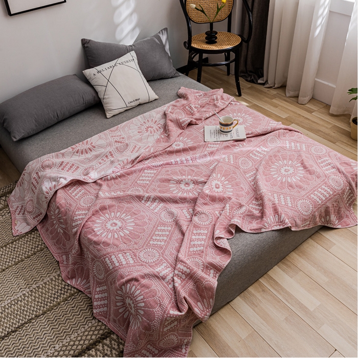 91家纺网 家纺一手货源 找家纺 朴尔 2023新款主推三层水洗棉纱布毛巾被 星辰大海-粉