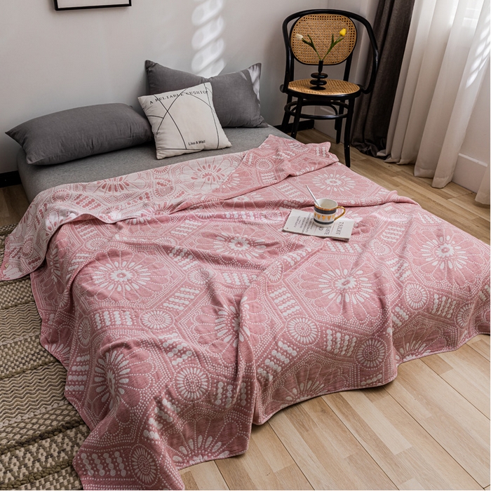 91家纺网 家纺一手货源 找家纺 朴尔 2023新款主推三层水洗棉纱布毛巾被 星辰大海-粉