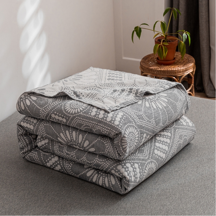 91家纺网 家纺一手货源 找家纺 朴尔 2023新款主推三层水洗棉纱布毛巾被 星辰大海-灰白