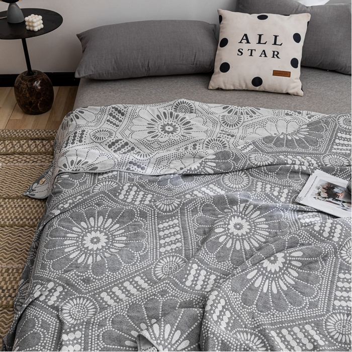 91家纺网 家纺一手货源 找家纺 朴尔 2023新款主推三层水洗棉纱布毛巾被 星辰大海-灰白