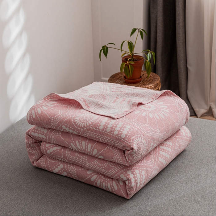 91家纺网 家纺一手货源 找家纺 朴尔 2023新款主推三层水洗棉纱布毛巾被 星辰大海-粉